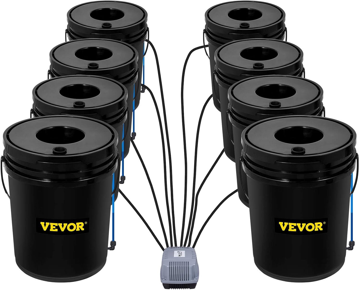 VEVOR DWC Hydroponic System  5 Gallon 8 Buckets  Deep Water Culture Growing Bucket  Hydroponics Grow Kit with Pump  Air Stone and Water Level Device  for Indoor/Outdoor Leafy Vegetables