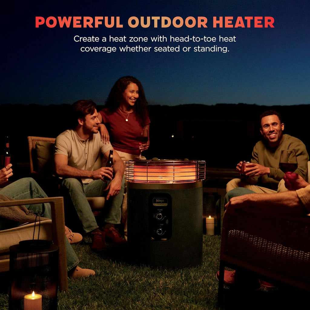 Ninja Fireside360™ Outdoor Heater & Fire Pit | 3 Modes: Flame  Heat  Flame & Heat | Portable for Patio  Deck  Camping | Easy Control Smokeless Flames | Push to Start Ignition | Charcoal | OF101AMZ