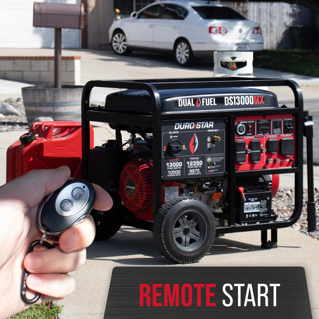 DuroStar DS13000MX 13 000-Watt 500cc Dual Fuel Portable Generator - Gas and Propane  Remote Electric Start  Whole Home Power Backup  Transfer Switch Ready  RV & Emergency Ready