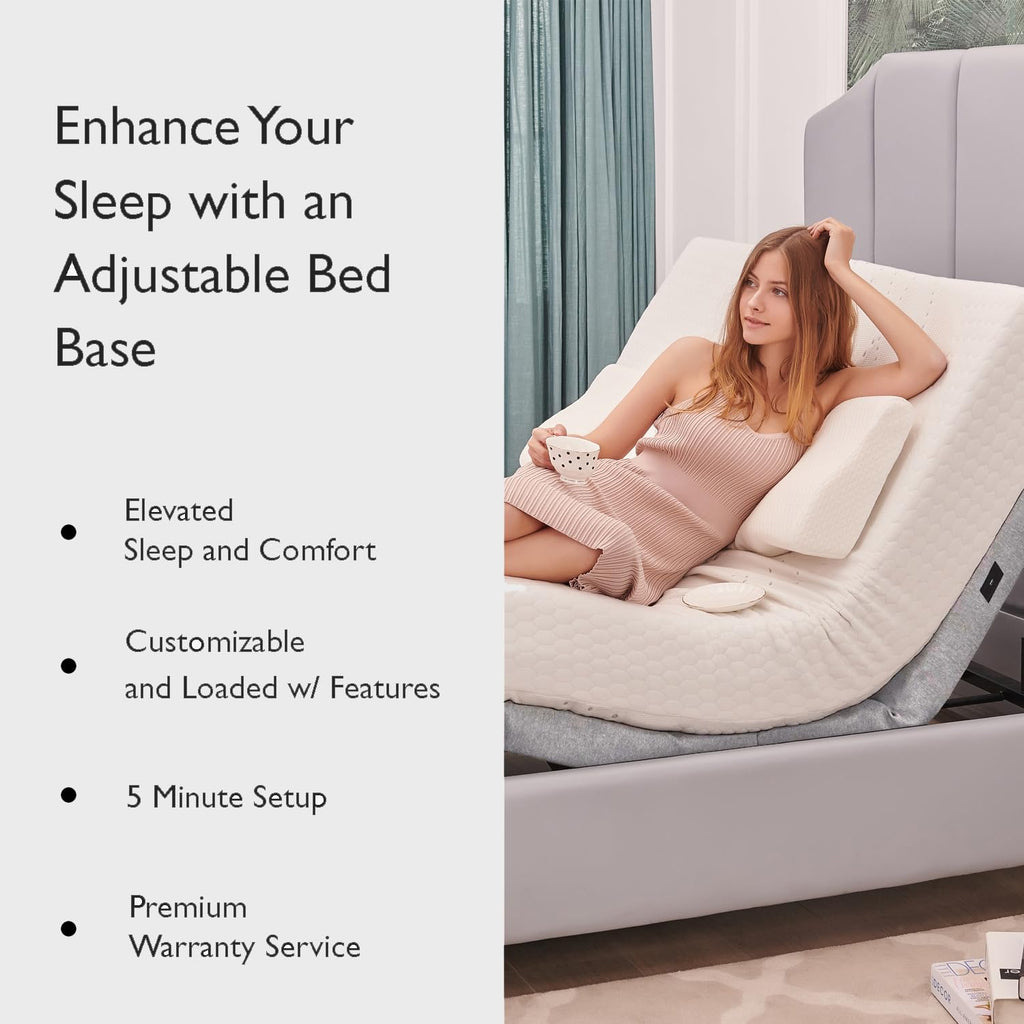 King Adjustable Base with 10 Inch Gel Memory Foam Mattress | Dual Massage | Underbed Light | Wireless Remote | USB Ports | Zero Gravity