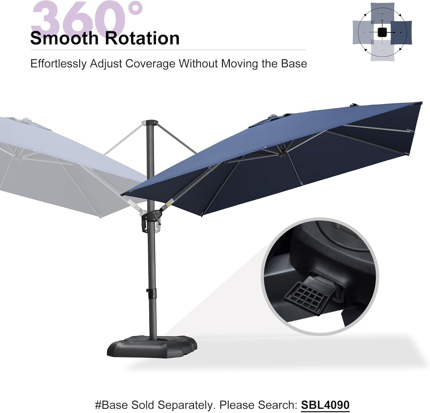 PURPLE LEAF 10 Feet Patio Umbrella Outdoor Cantilever Square Umbrella Aluminum Offset Umbrella with 360-degree Rotation for Garden Deck Pool Patio  Navy Blue