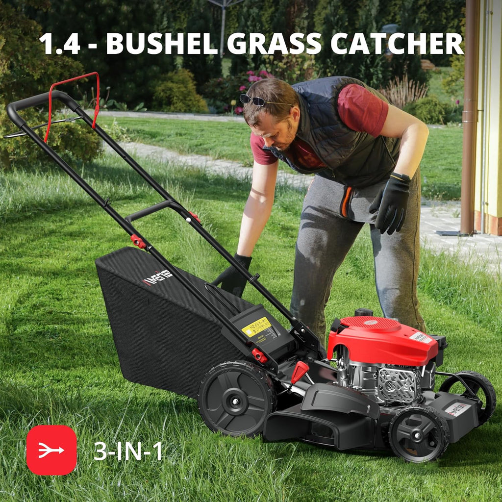 Amerisun 21" Self-Propelled Gas Lawn Mower  170cc OHV Engine with Forced Air-Cooling  3-in-1 System  Steel Deck  6-Position Height Adjustment  Foldable Handle
