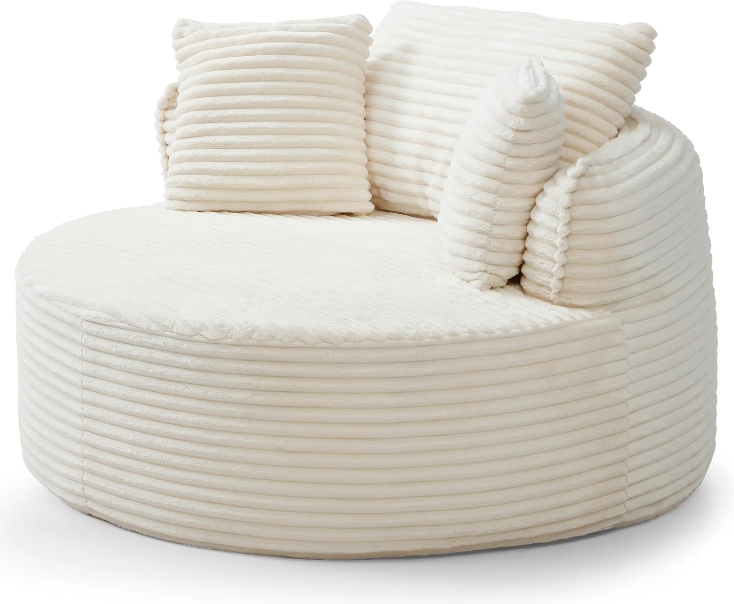 Oversized Round Chair Lounge Chaise Indoor, 53.5" Corduroy Boneless Round Chair, Fluffy Single Deep Seat Cloud Sofa Chairs, Modern Circle Chaise Lounge for Bedroom, Living Room, Beige White