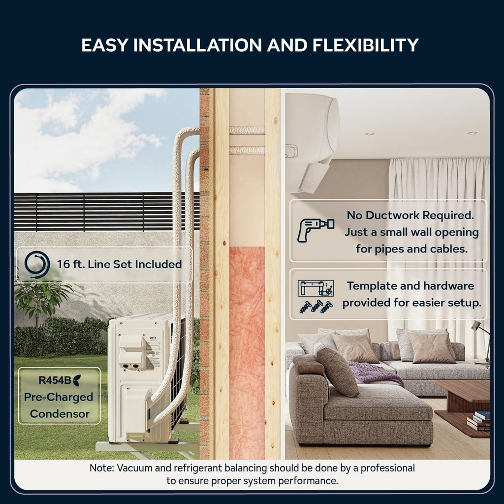 Energy-Saving 12000 BTU Minisplit Systems 110V – 20.5 SEER, Pre-Charged, Ductless, Quiet & Comfortable Mini Split AC/Heating System with WiFi & Complete Easy Install Kit (Elite Series)