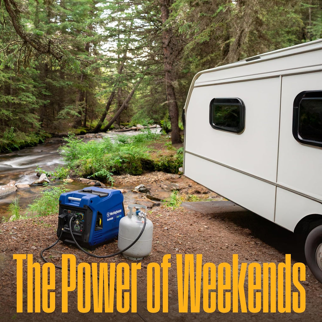 Westinghouse 5000 Peak Watt Super Quiet Dual Fuel Portable Inverter Generator  Remote Electric Start  Gas & Propane Powered  RV Ready 30A Outlet  Parallel Capable  Blue/Black
