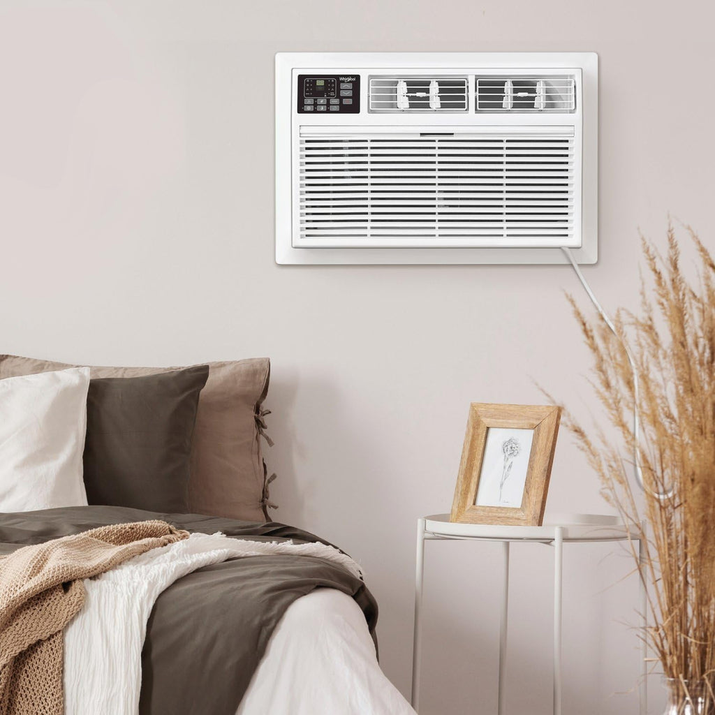 Whirlpool 10,000 BTU 230V Through-the-Wall Air Conditioner with Supplemental Heat, Dehumidifier and Remote, Wall AC Unit for Apartment, Living Room and Medium Rooms up to 450 Square Feet in White