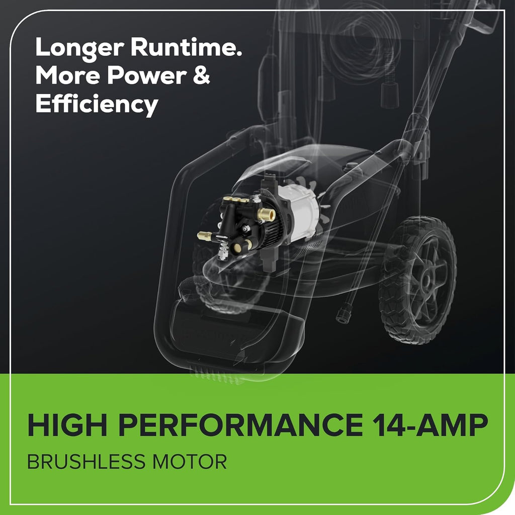 Greenworks Pro Brushless 3000 PSI (CSA Certified) 2.0 GPM Max / 1.1 GPM Electric Pressure Washer (Foldable Handles  Rugged Steel Frame  25 FT Hose  35 FT GFCI Power Cord)