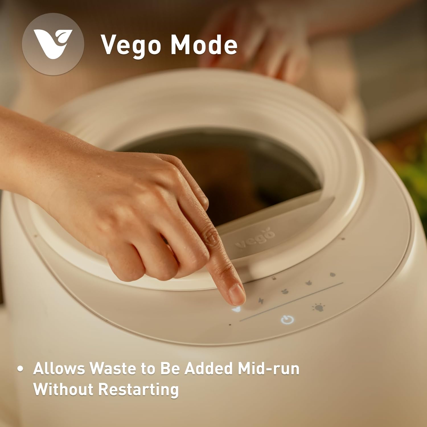 Vego Kitchen Composter, 4L Electric Composter Countertop 5 Modes Weight-Based Smart Compost Bin with App Odorless Auto-Cleaning Food Waste Compost Machine Indoor, White