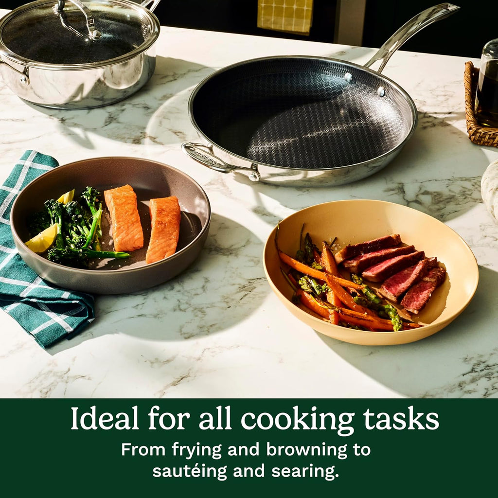 Cuisinart FusionPlus Hybrid Nonstick Stainless Steel Cookware Set, 6-Piece Skillet Cooking Set with PFAS-Free PURELYSEAR Ceramic Non Stick Technology, Scratch Proof, Cool Grip Handles, Dishwasher Safe