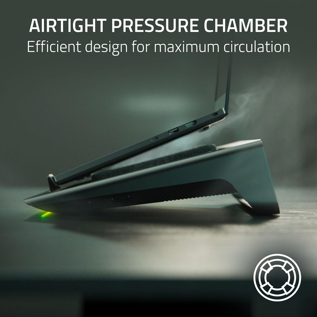 Razer Laptop Cooling Pad: Adaptive Smart - Intelligent Fan Control - Airtight Pressure Chamber - Fits Most Laptops & Macbooks 14” to 18" - Preset & Custom Fan Curves - 3 Port USB Type A - Chroma RGB