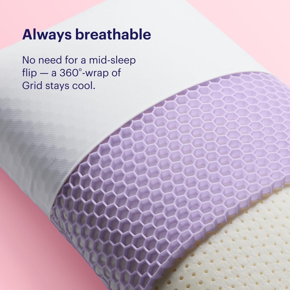 Purple Harmony Pillow – Talalay Latex Foam Cooling Pillow for Combo or Side Sleepers, 360º Hex GelFlex Grid for No-Pressure Support and Luxurious Weightless Feel - King, Medium Feel, Tall Height