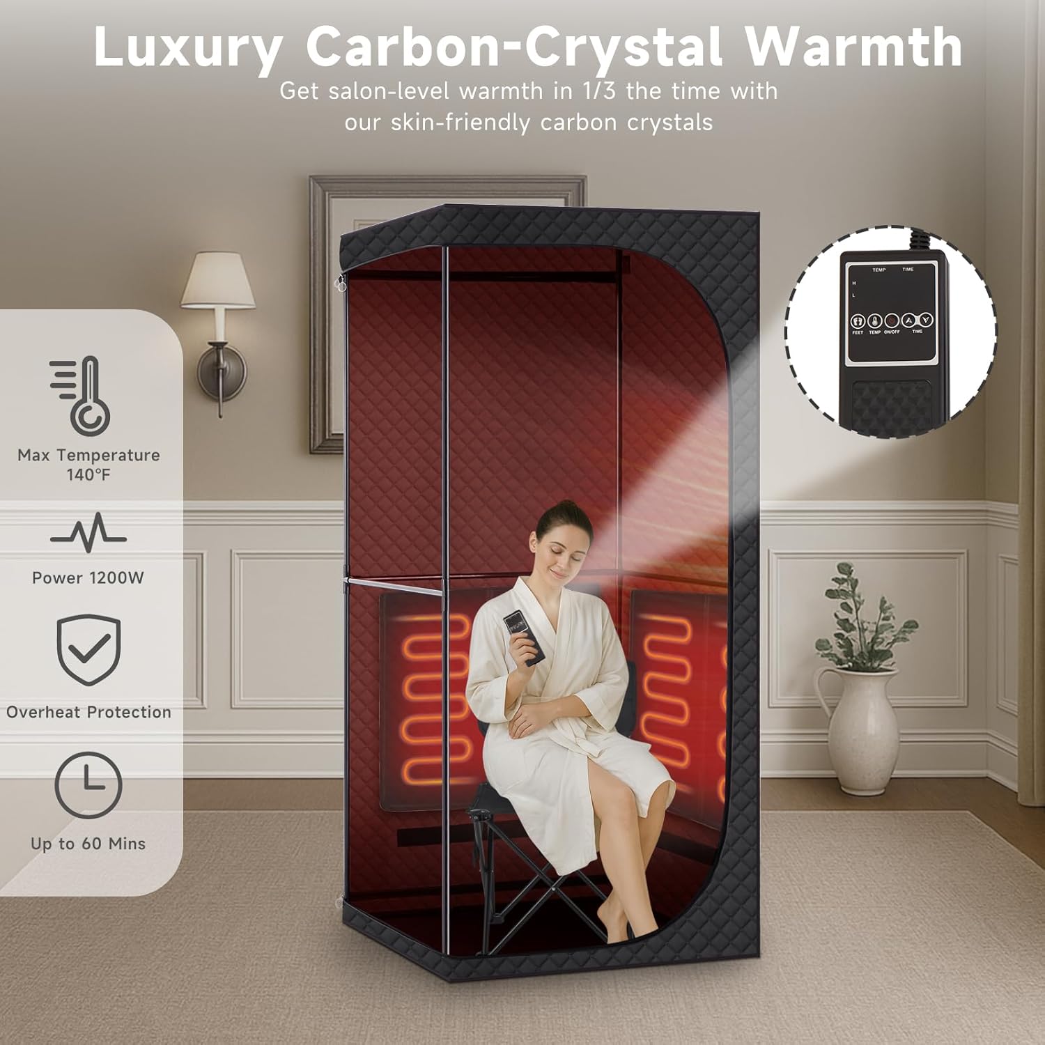 Far Infrared Sauna Box with Red Light Therapy  Portable Dry Sauna for Relaxation  Detoxification  Carbon Crystal Heating 9 Levels  Full Size 5.9ft×2.9ft×2.6ft