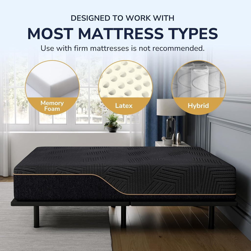 EGOHOME Split King Adjustable Bed Frame and 14 Inch Cooling Memory Foam Mattress, Wireless Remote Head and Foot Incline, 12 inch Legs, Zero Gravity