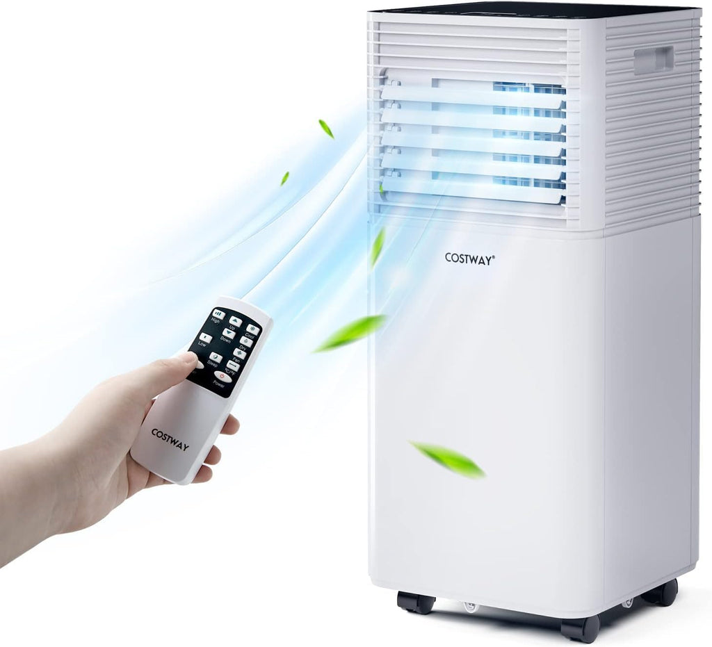 COSTWAY Portable Air Conditioner, 8000 BTU AC Unit Spaces up to 230sq.ft, with Remote Control, 24H Timer & Window Venting Kit, Sleep Mode, Suitable for Bedroom, Living Room, Office (Black, 8000BTU)