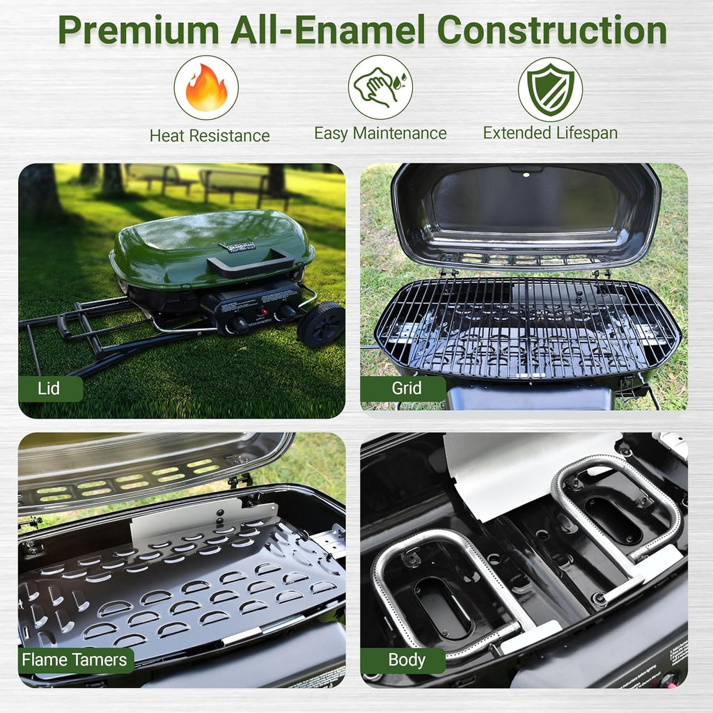 Brand-Man Propane Gas Grill  Portable Standup Grill with Folding Cart & Push-Button Ignition  Ideal for Camping  Tailgating  BBQ  Backyard  Patio & More