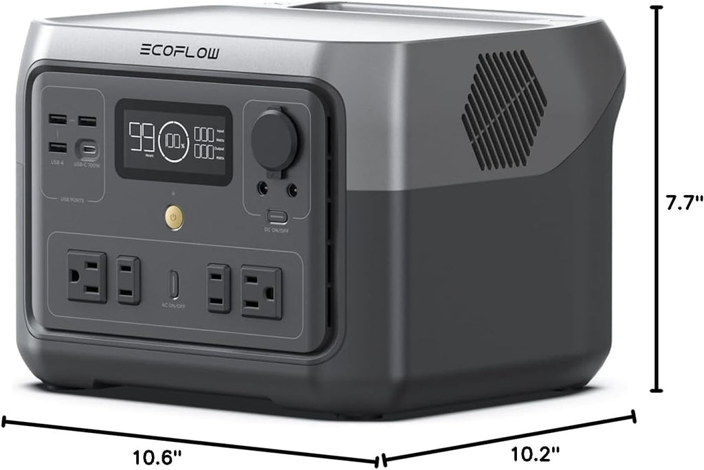 EF ECOFLOW Portable Power Station River 2 Max 500  499Wh LiFePO4 Battery/ 1 Hour Fast Charging  Up to 1000W Output Solar Generator (Solar Panel Optional) for Outdoor Camping/RVs/Home Use