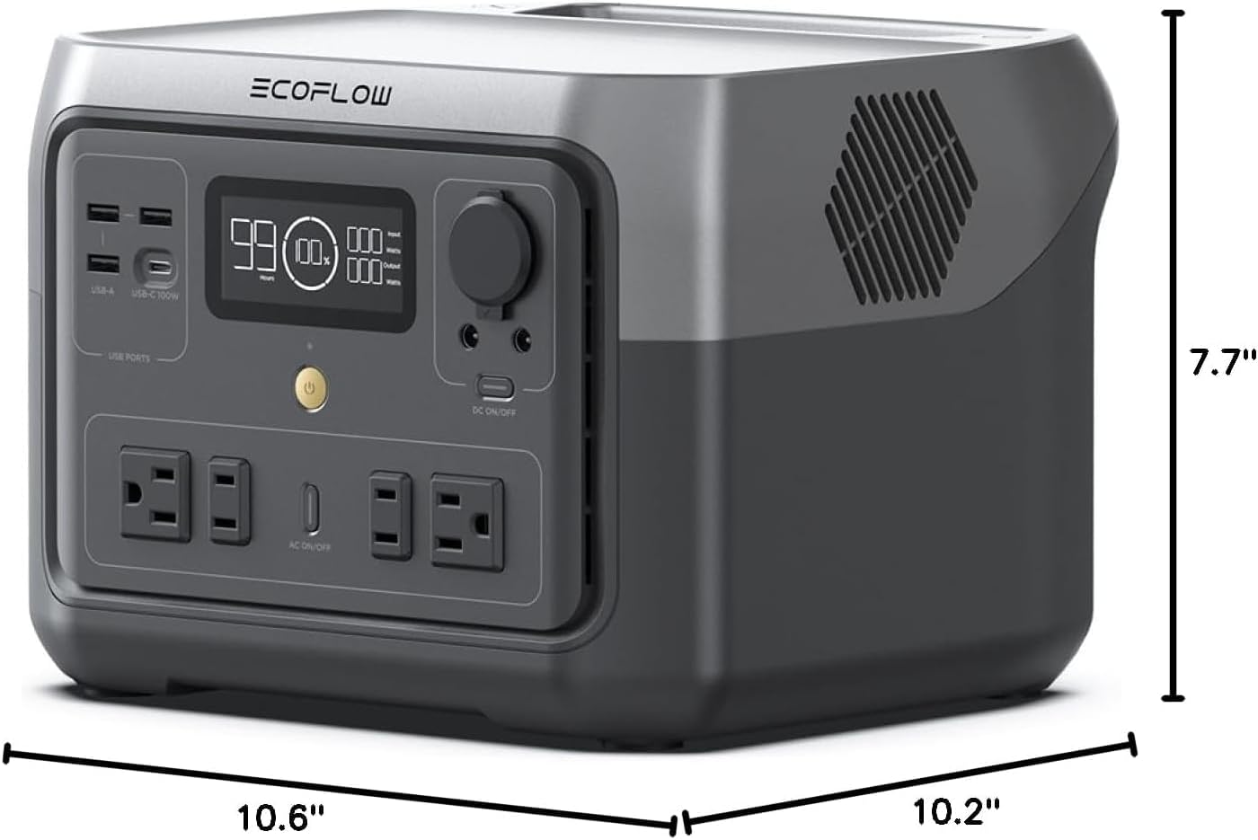 EF ECOFLOW Portable Power Station River 2 Max 500  499Wh LiFePO4 Battery/ 1 Hour Fast Charging  Up to 1000W Output Solar Generator (Solar Panel Optional) for Outdoor Camping/RVs/Home Use
