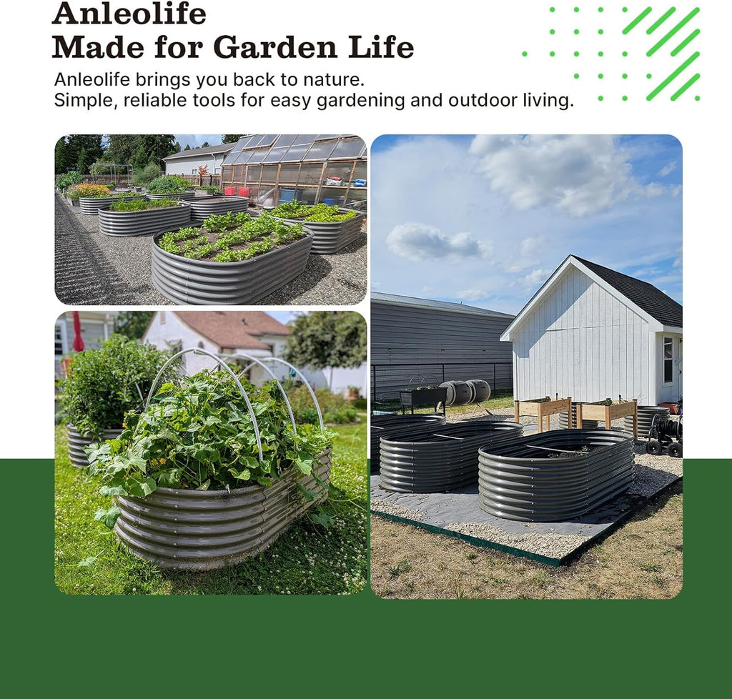 A ANLEOLIFE 8x4x2ft Galvanized Raised Garden Bed Kit  Oval Metal Deep Root Planters for Outdoor Plants Vegetables Flowers Herb  Large Bottomless  478 Gallon Capacity- Quartz Grey