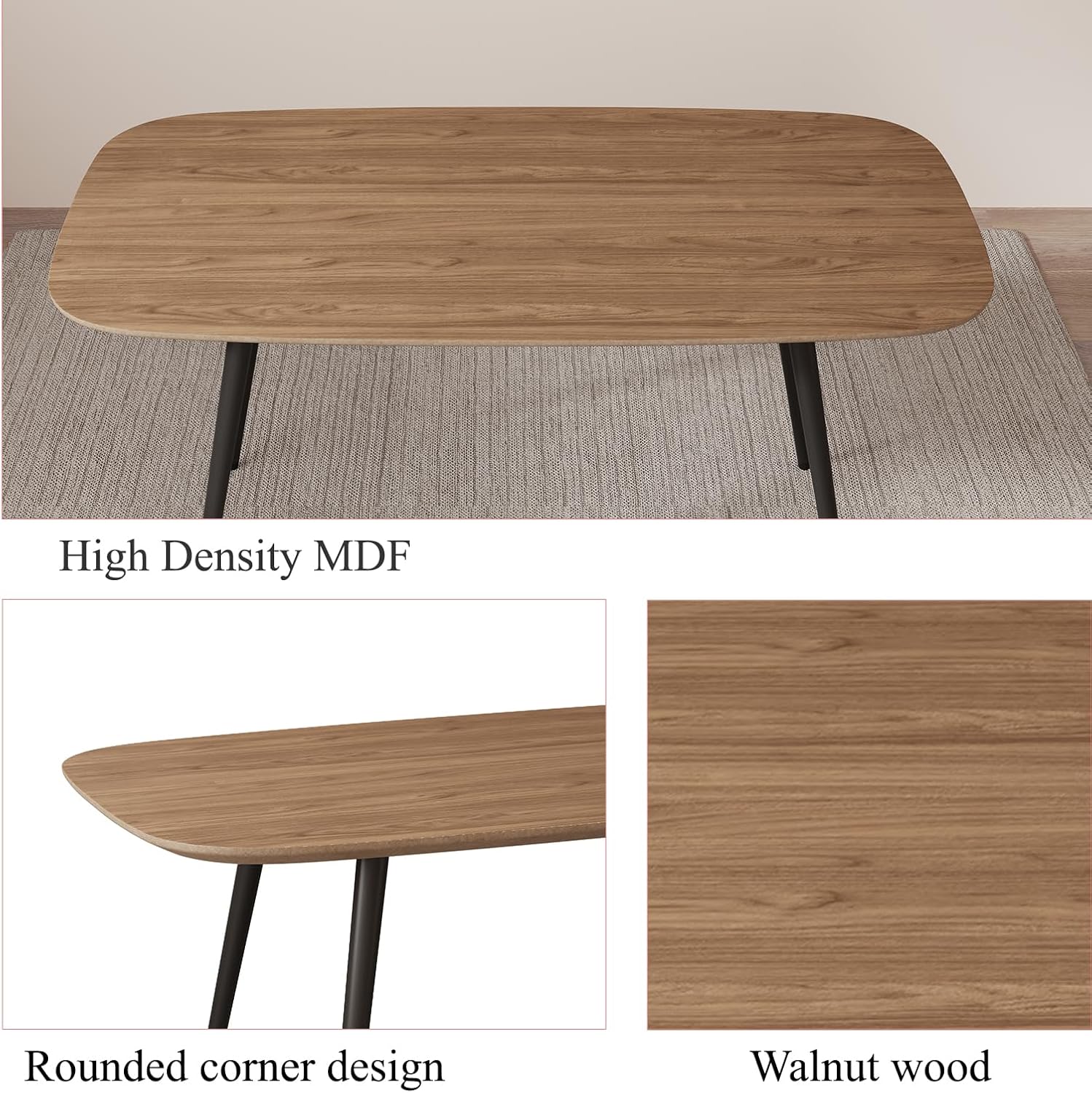 47.2'' Dining Table Set for 4,Modern Wood Dining Table,Leather Dining Chairs 4,Table and Chairs Set of 4,Ideal for Kitchen Dining Room (Walnut Color Table + 4 U-Shaped White Chairs, 47.2")