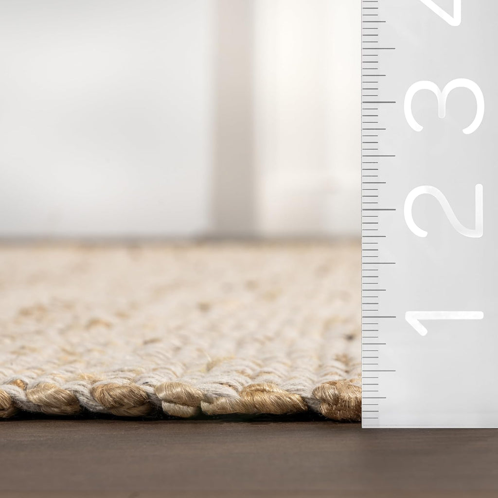 nuLOOM 7'6" x 9'6" Elfriede Jute & Cotton Hand Woven Area Rug, Natural, Solid Rustic Farmhouse Style, Weaved Design, Natural Fiber, For Bedroom, Living Room, Dining Room, Hallway, Office, Entryway