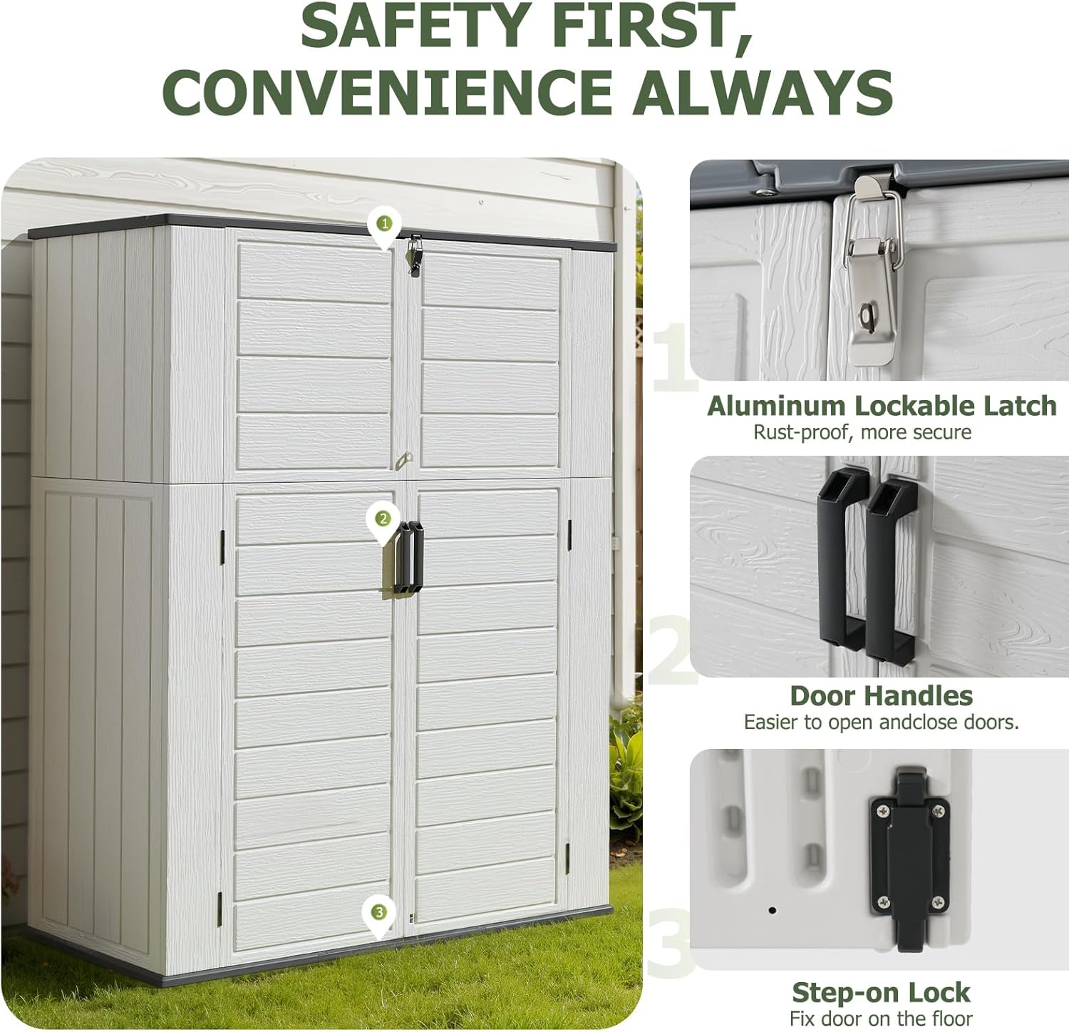 Aoxun 61 Cu.Ft Outdoor Storage Shed  Widened Outdoor Storage Cabinet Waterproof Vertical Resin Shed with Floor for Patio  Garden Tools  Pool Equipment  Easy to Assemble (White)