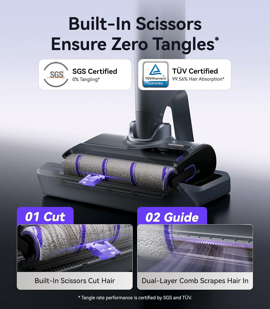 NARWAL S30 Pro Wet Dry Vacuum Cleaner with 20000Pa Suction, Cordless Vacuum Mop for Hard Floors, Tangle-Free Hair-Cutting, 180° Lie Flat, 194°F Self-Cleaning, Disposable Waste Bag, Edge Cleaning