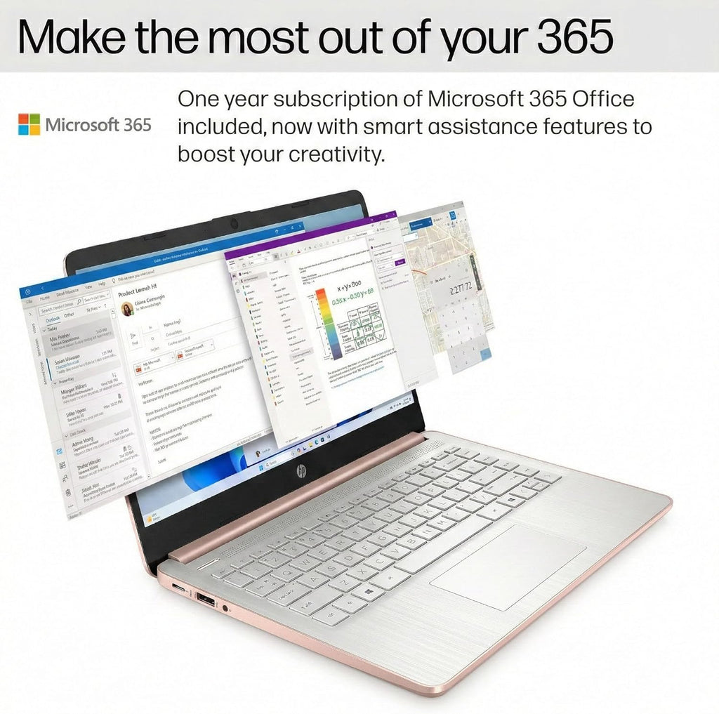 HP Latest Ultrabook Laptop with Copilot AI - 1.2TB Storage - 4GB RAM - Intel Core | Microsoft Office 365 Included  192GB SSD + 1TB Cloud Storage  Webcam  Windows 11 no Mouse | Essential Laptop