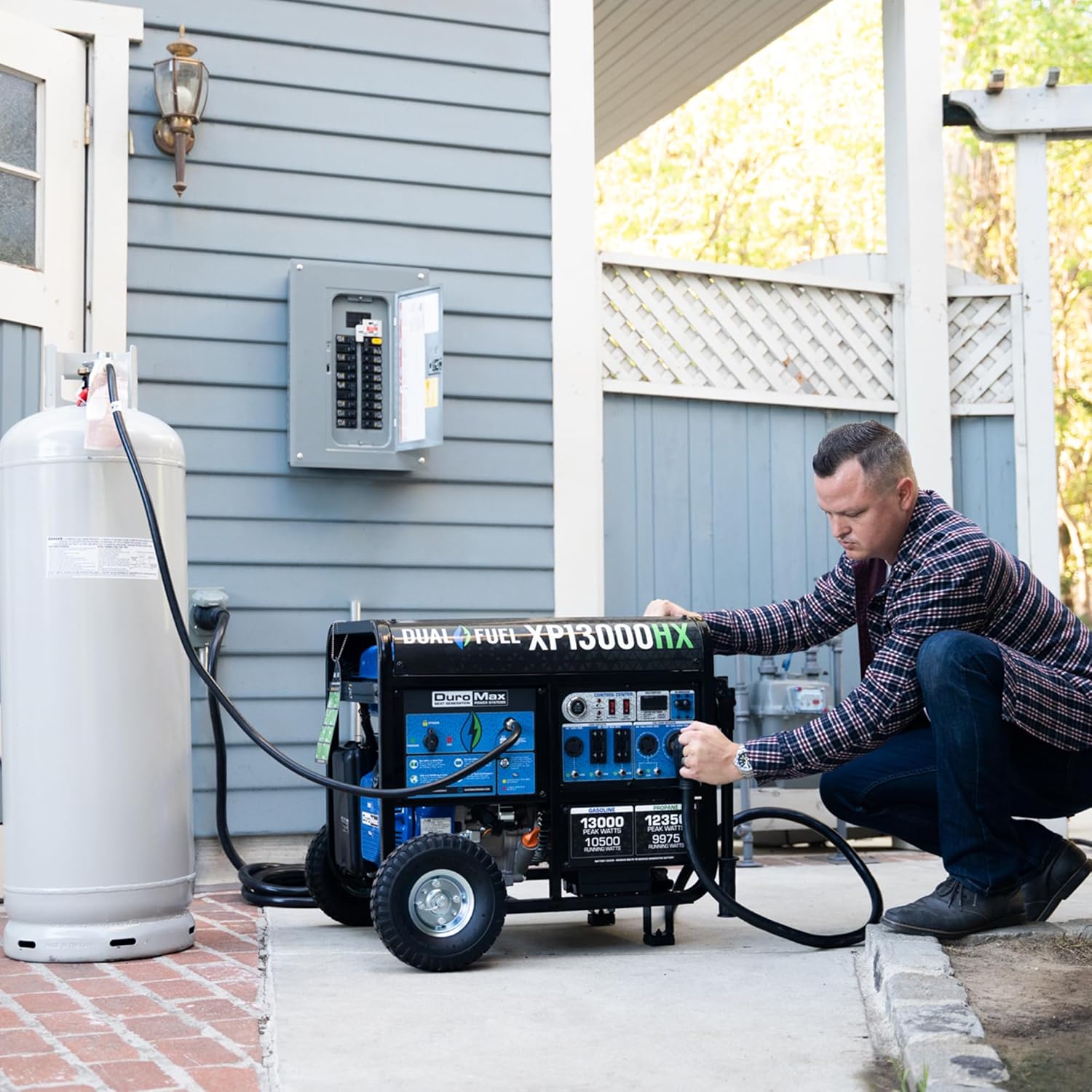 DuroMax XP13000HX 13 000-Watt Dual Fuel Portable Generator - Gas & Propane  Electric Start  Whole Home Power Backup  Transfer Switch Ready  RV & Emergency Ready