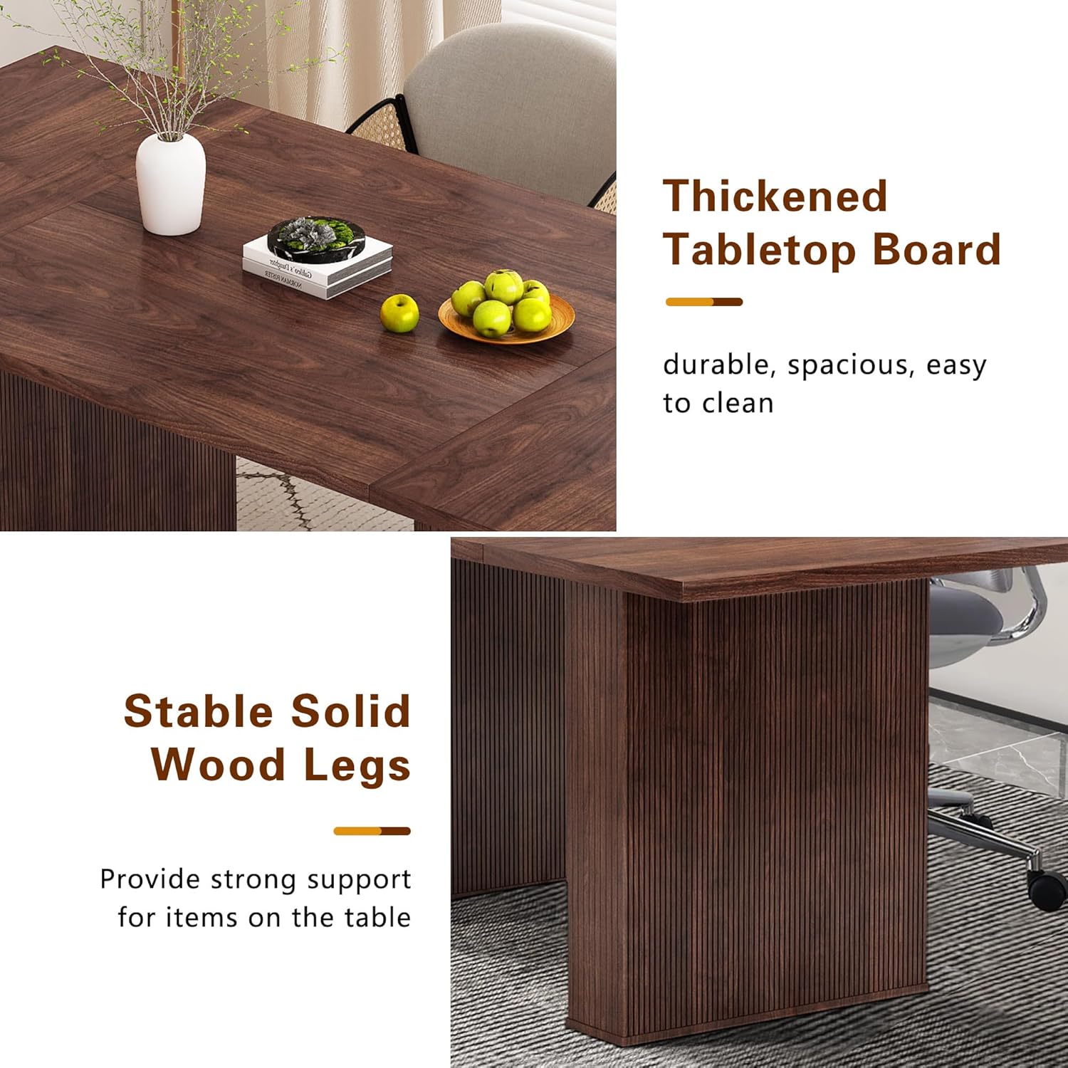 78 Inch Dining Table for 6 8 10, Modern Farmhouse Rectangular Kitchen Table, Long Dining Room Tables with Wood Strip Base for Kitchen Living Room (Walnut)