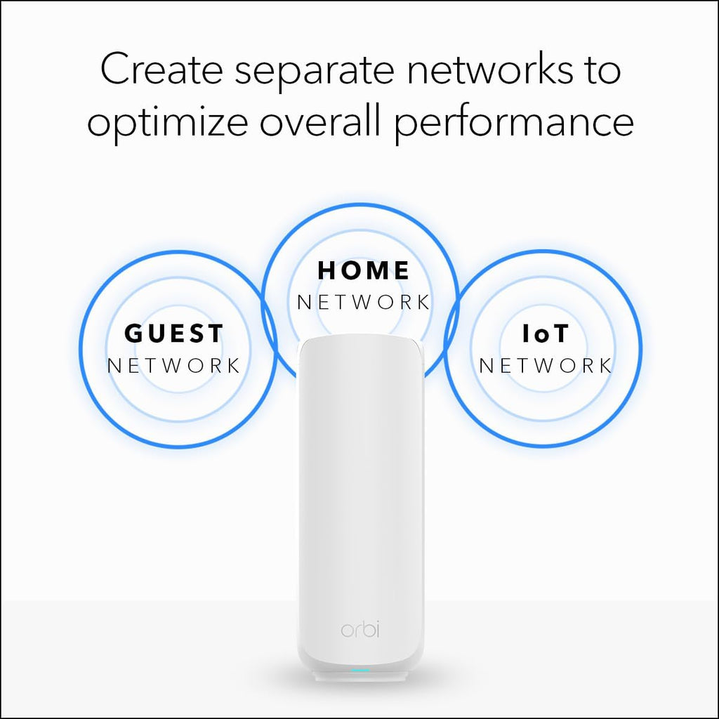 NETGEAR Orbi 370 Series Dual-Band WiFi 7 Mesh Network System for Home (RBE373) – Wireless Router + 2 Extenders  Security Features  5 Gbps  Covers 6 000 sq.ft.  70 Devices  2.5GB Internet Port  BE5000