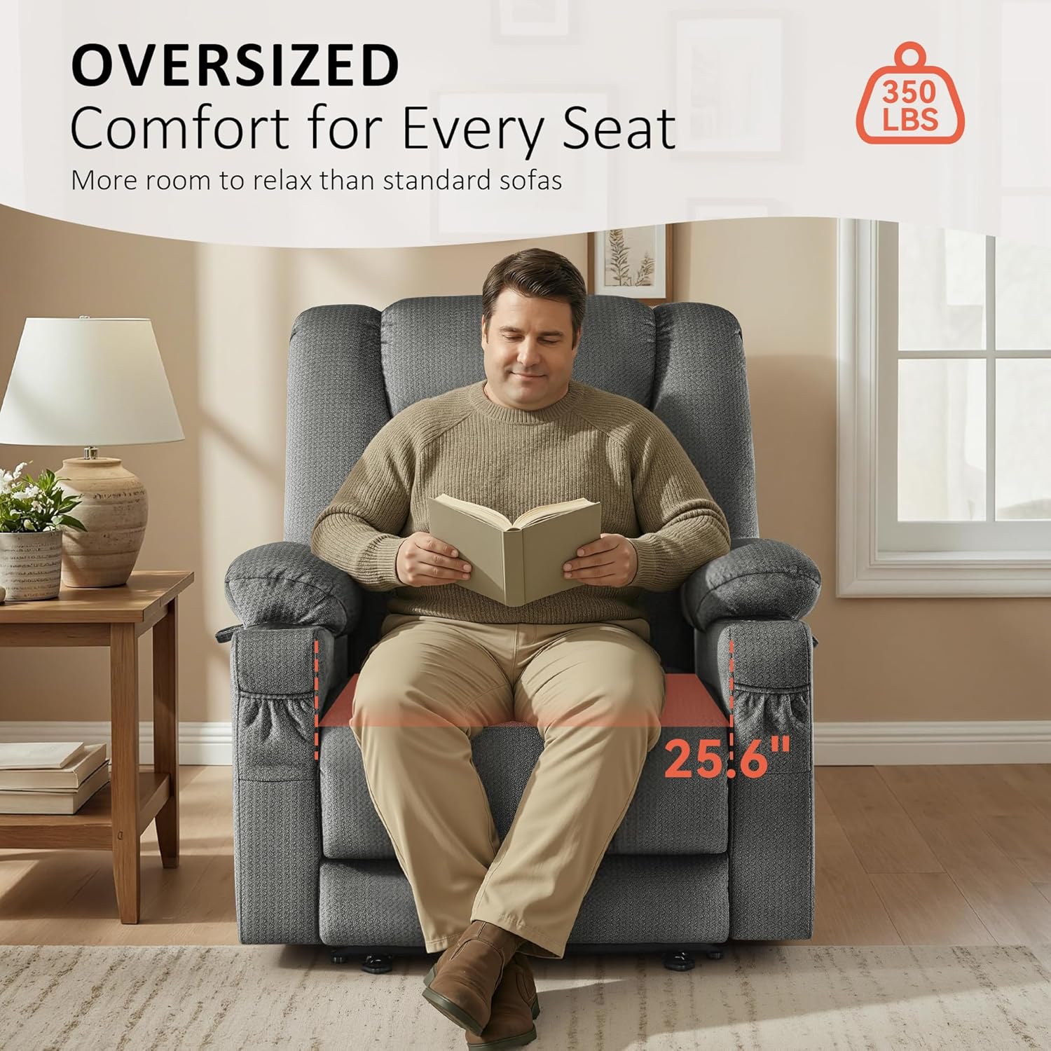 MCombo Oversized Recliner Chair for Big and Tall, Zero Gravity Recliner with Massage and Heat, USB & Type C Ports, Cup Holders for Living Room PR671(Grey, Oversized)