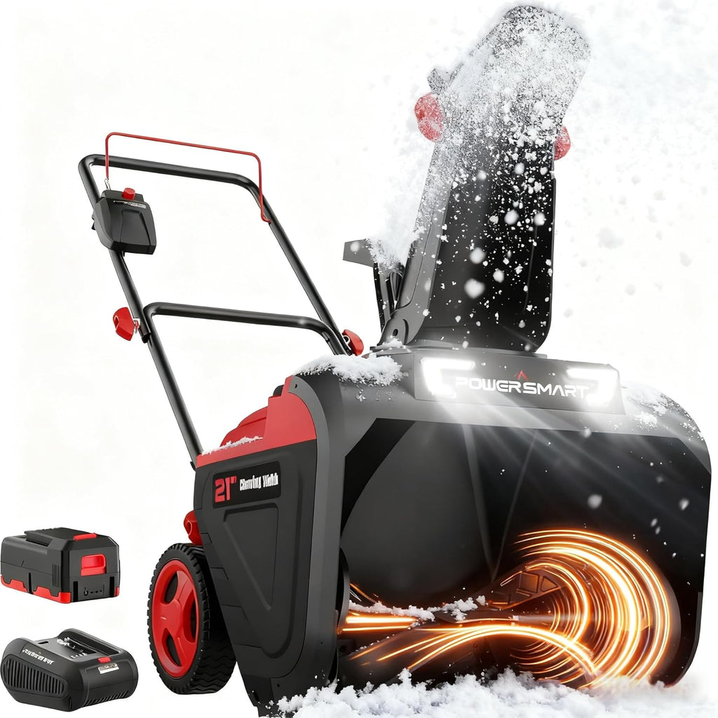 PowerSmart 40V Cordless Snow Blower  21'' Cleaning Width/6'' Cleaning Depth Snow Blower with LED Light & 30 FT Throwing Distance  Battery and Charger Included Perfect for Driveway Garden  Deck Garage