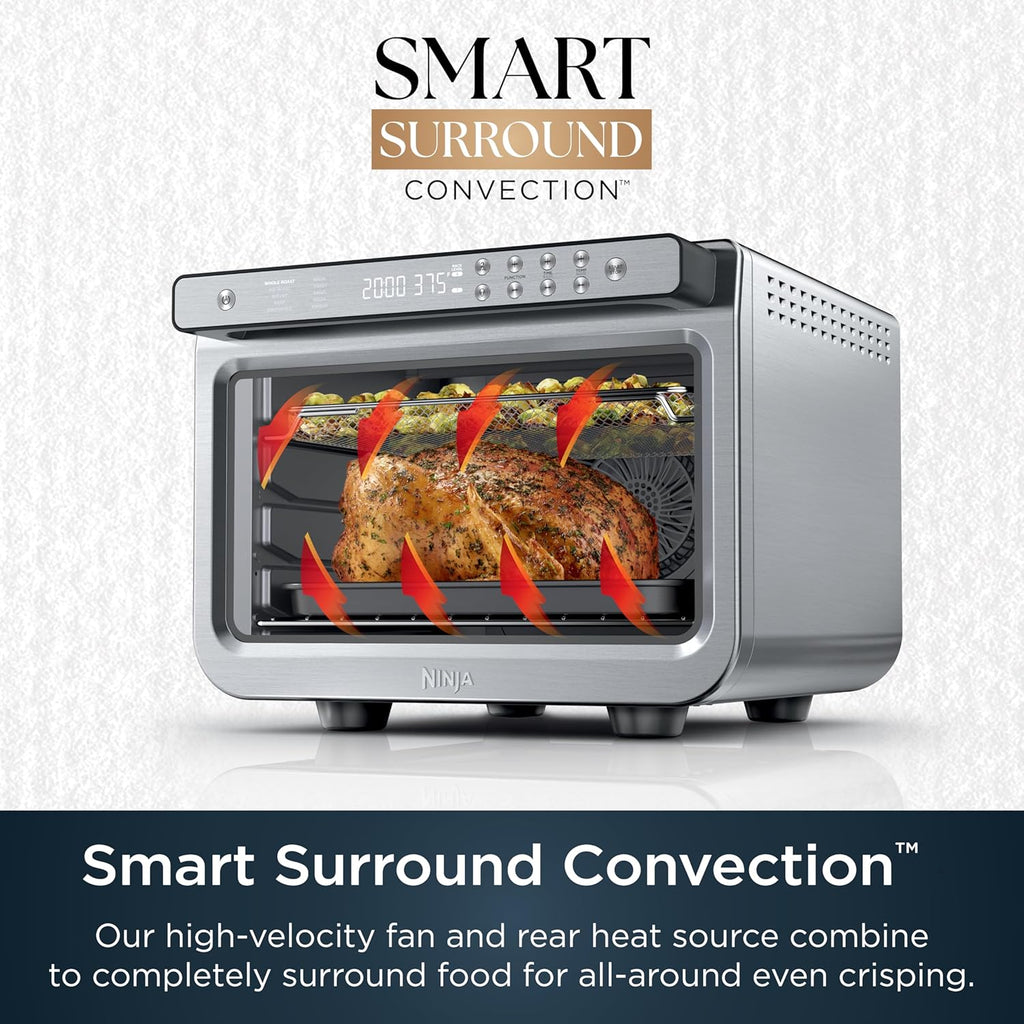 Ninja Air Fryer & Toaster Oven | Prestige Smart XL Countertop Oven | Bakes up to 20 Cookies, Fits up to a 12lb Turkey | Pizza, Toast, Bake, Air Fry & Reheat | 1800 Watts | Stainless Steel | DT501
