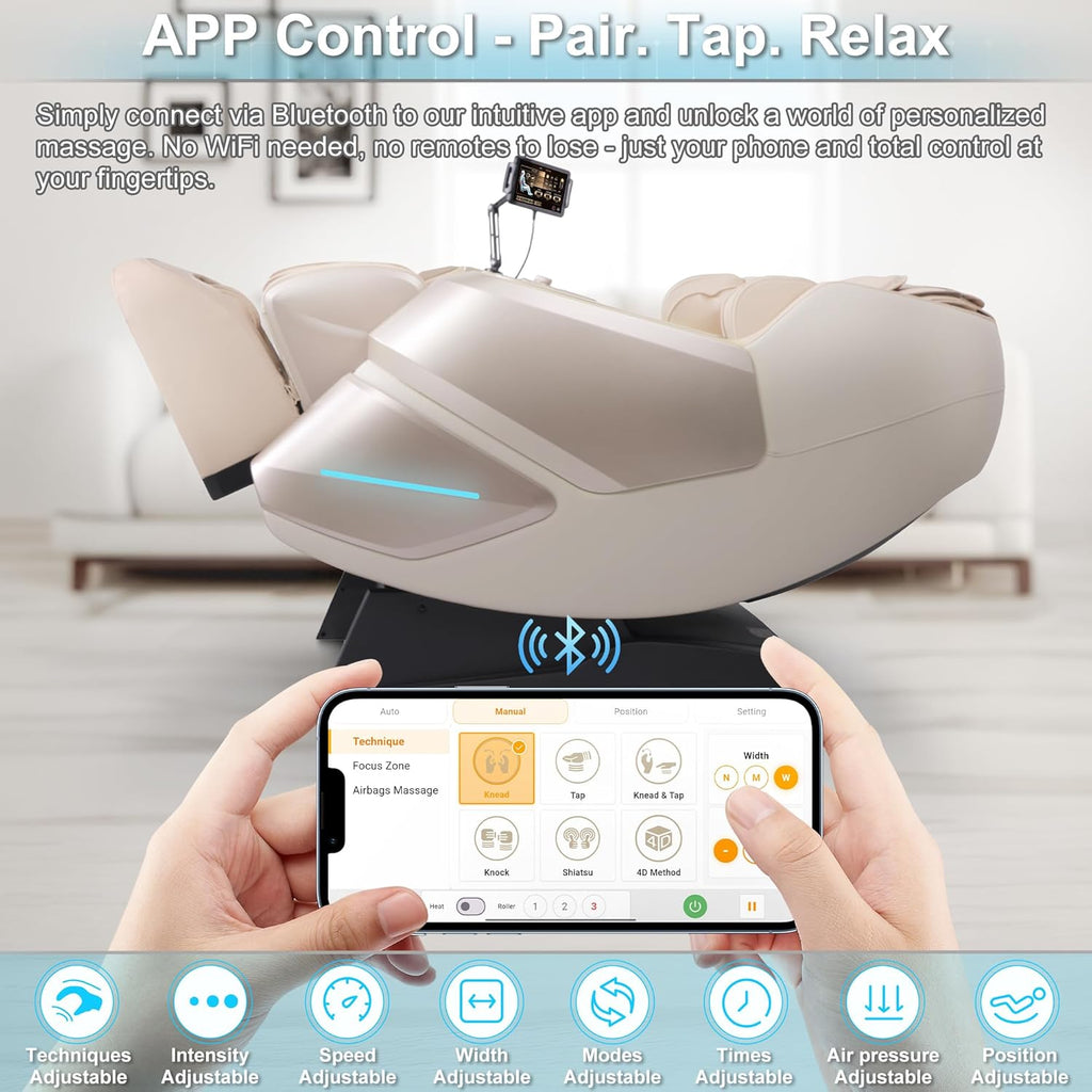 MassaMAX MT339 4D Massage Chair, Full Body Recliner with Auto Footrest, Zero Gravity, OTA Cloud Tech, SL Track, Deep Yoga Stretch, 27 Modes, APP, AI Control, and Heating (Golden)