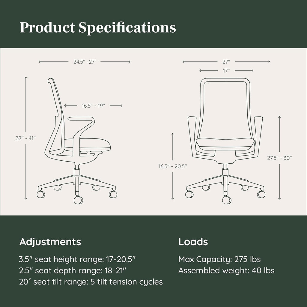 Branch Verve Chair - High Performance Executive Office Chair with Contoured Back and Adjustable Lumbar Support - High Density Foam Cushion and 3D Knit Back - Fits 5' to 6', Up to 275 lbs, Wheat