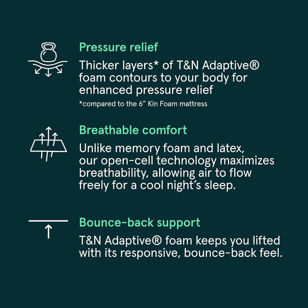 Kin By Tuft & Needle Firm 8" Queen Adaptive Foam Mattress in a Box, Cooling Pressure Relief, Balanced Support, 100 Night Trial, Fiberglass-Free, CertiPUR-US, 10-Year Limited Warranty