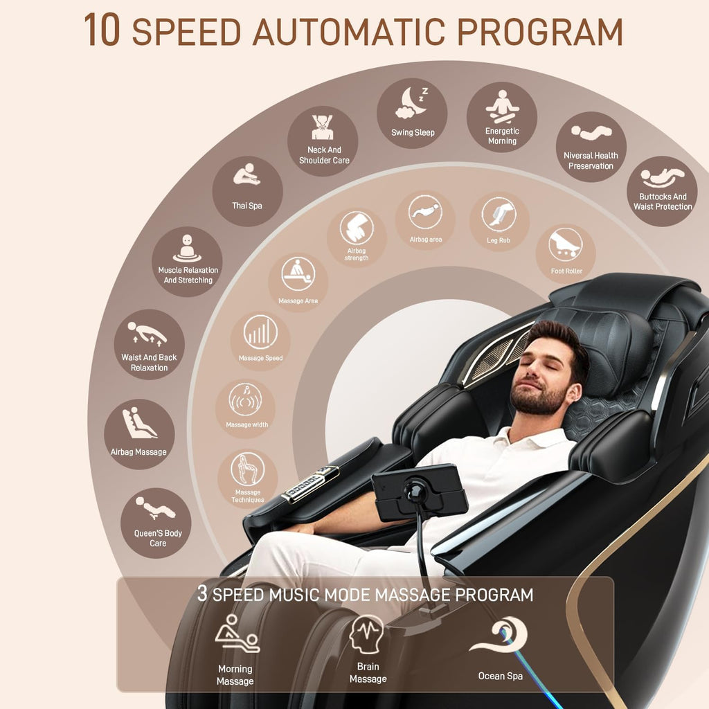 4D Zero Gravity Massage Chair 52" SL-Track Sliding Massages AI Voice Control System LCD Touch Screen 52 Airbags Soft Massage Body Scan and Calfrest Extension Massage Chairs Full Body  Wireless Charger