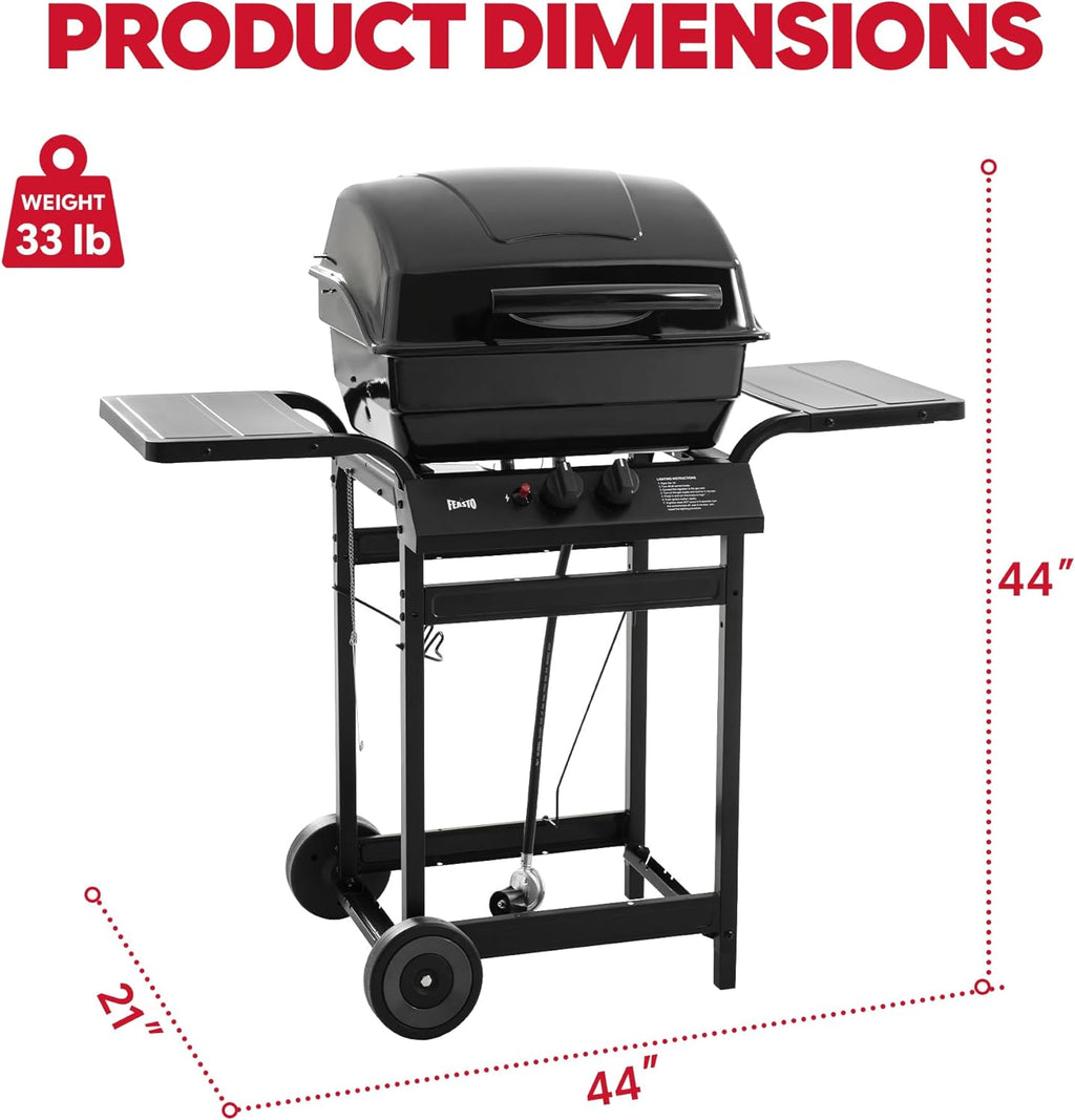 2 Burner Propane Gas Grill with 26 500 BTUs Output  Porcelain-Enamel Main Body and Lid  Propane BBQ Grill with Warming Rack & Side Tables for Patio  Backyard  Poolside Gatherings