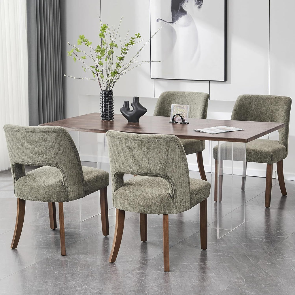 VKNOW Wooden Dining Chairs Set of 4, Modern Fabric Upholstered Dining Room Chair Kitchen Chairs, Farmhouse Dinner Chair for Kitchen Dining Room, Green