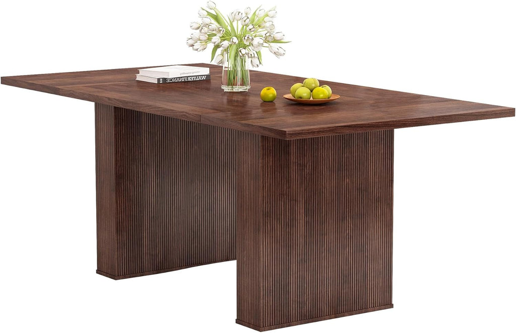 78 Inch Dining Table for 6 8 10, Modern Farmhouse Rectangular Kitchen Table, Long Dining Room Tables with Wood Strip Base for Kitchen Living Room (Walnut)