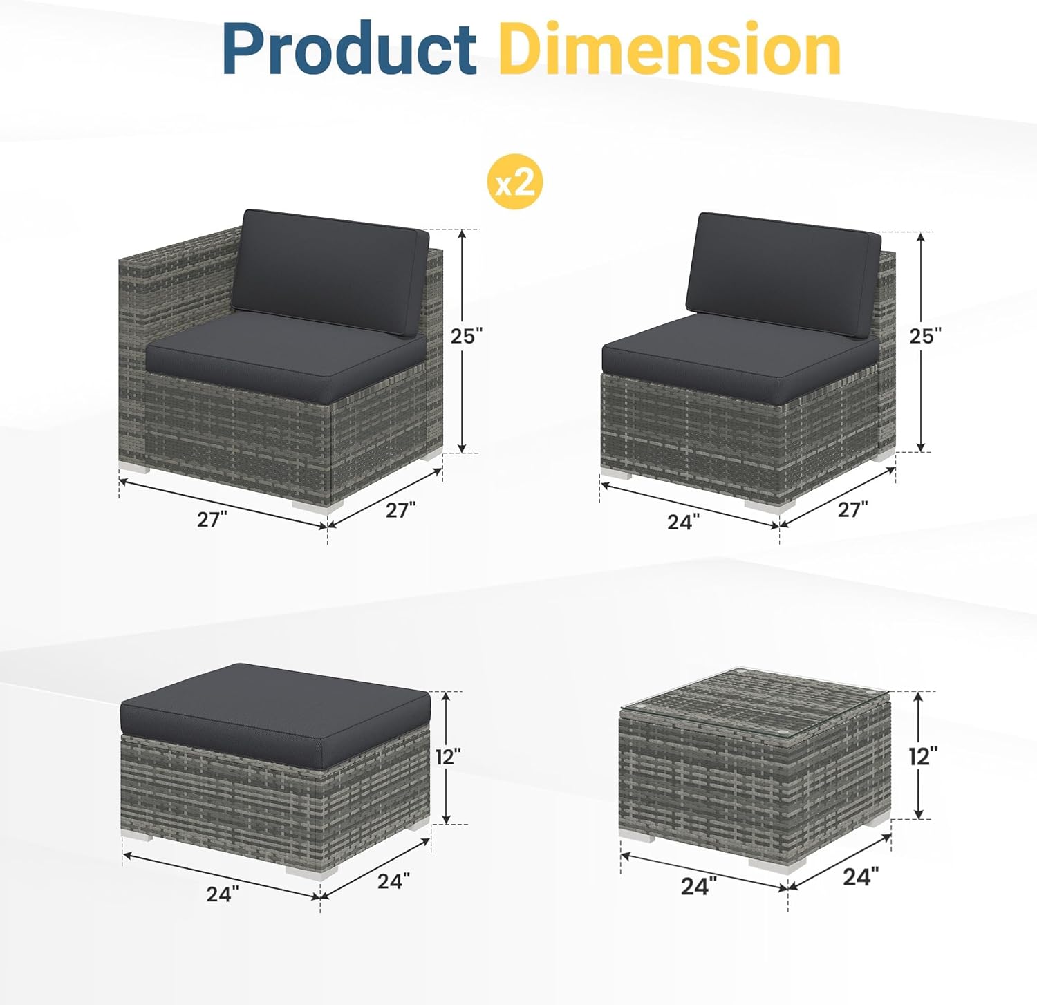 Wisteria Lane 5-Pieces Outdoor Patio Furniture Set  All Weather Wicker Rattan Sectional Sofa  Patio Conversation Set with Cushions & Glass Coffee Table for Backyard Porch Garden Balcony  Grey