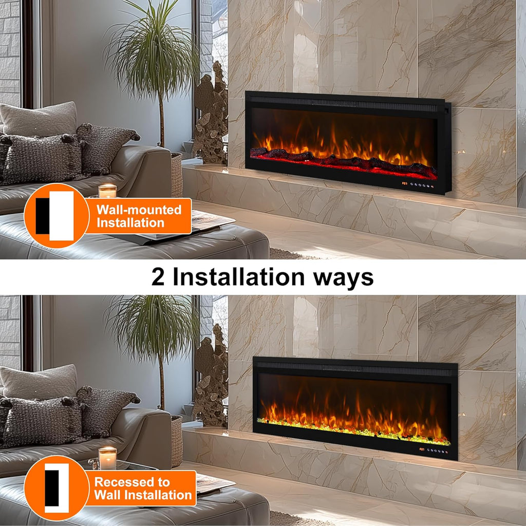Linear Smart WiFi Electric Fireplace 72 Inch, APP & Touch Screen & Remote Control, 169 Realistic Flame Color Combinations, Timer & Thermostat Fireplace Heater,1500W