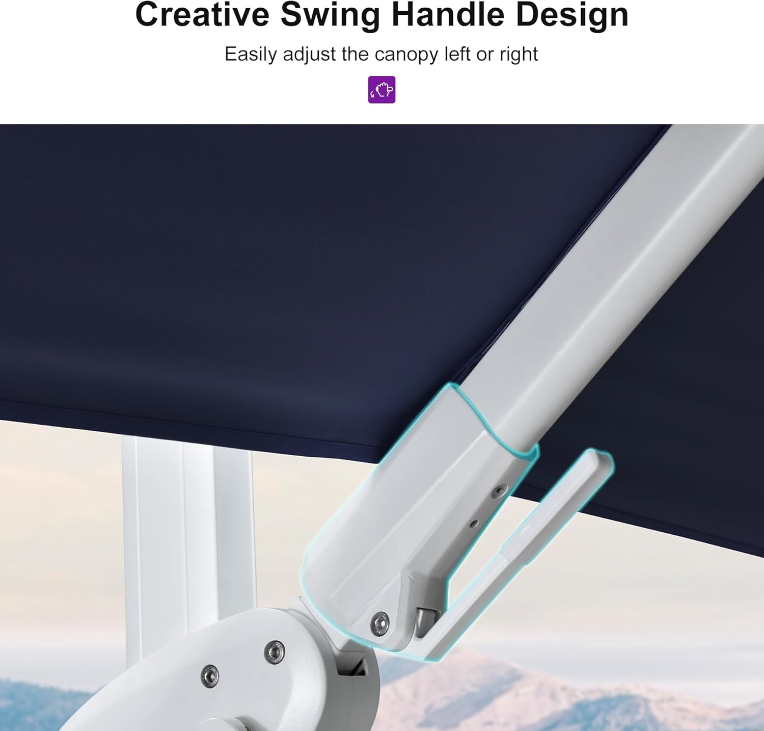 PURPLE LEAF 10 FT Right-left Tilt White Cantilever Umbrella with Base Patio Outdoor Swivel Umbrellas with Aluminum Tilt Offset Umbrella with 360° Rotation for Deck Pool, Navy Blue