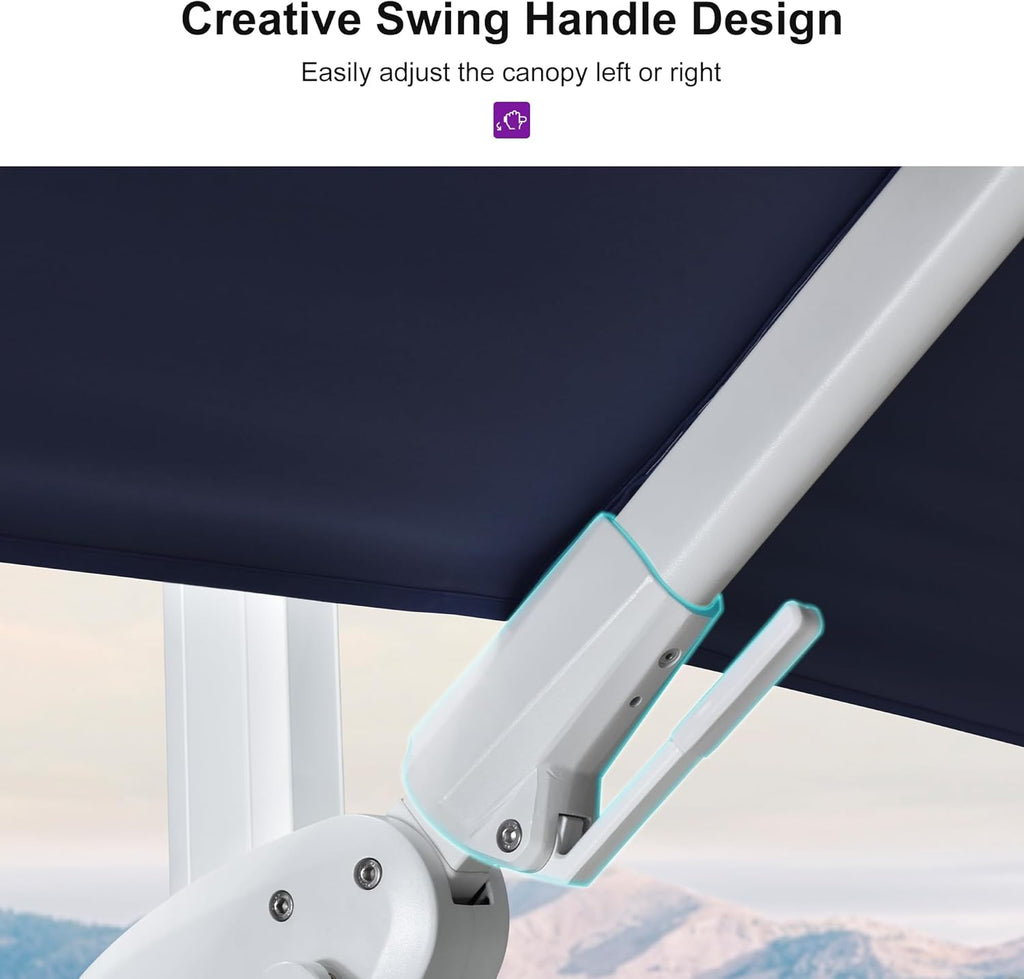 PURPLE LEAF 8' X 11.5' Right-left Tilt Patio Umbrella Swivel White Cantilever Umbrella with Tilt Aluminum Outdoor Umbrella with 360° Rotation for Deck Pool Garden, Navy Blue