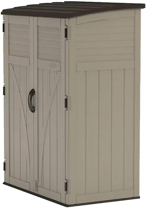 Suncast Outdoor Storage Shed  Water Resistant Resin Vertical Outdoor Storage Cabinet for Patio  Garden Tools  Cushions  & Equipment  Weatherproof Multi-Wall Design  54 cu. ft.  Made in USA