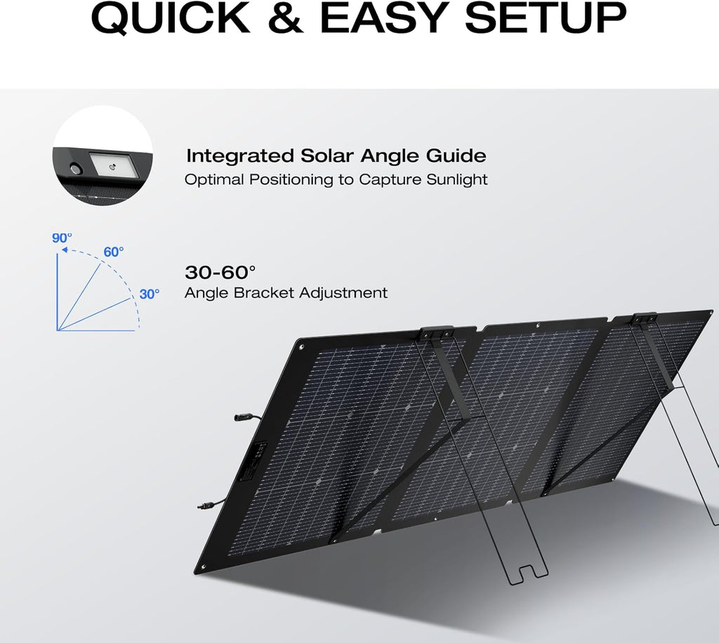 EF ECOFLOW 160 Watt Portable Solar Panel for Power Station  Foldable Solar Charger with Adjustable Kickstand  Waterproof IP68 for Outdoor Camping RV Off Grid System