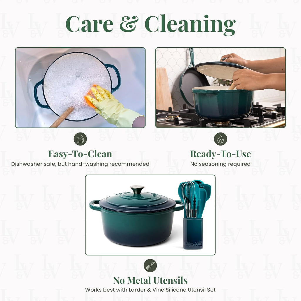 Larder & Vine Enameled Cast Iron 5.7qt Dutch Oven Pot with Lid | Bread Baking | Compatible on All Cooktops & Oven Safe to 500° F | Great for Sourdough Bread | Bondi
