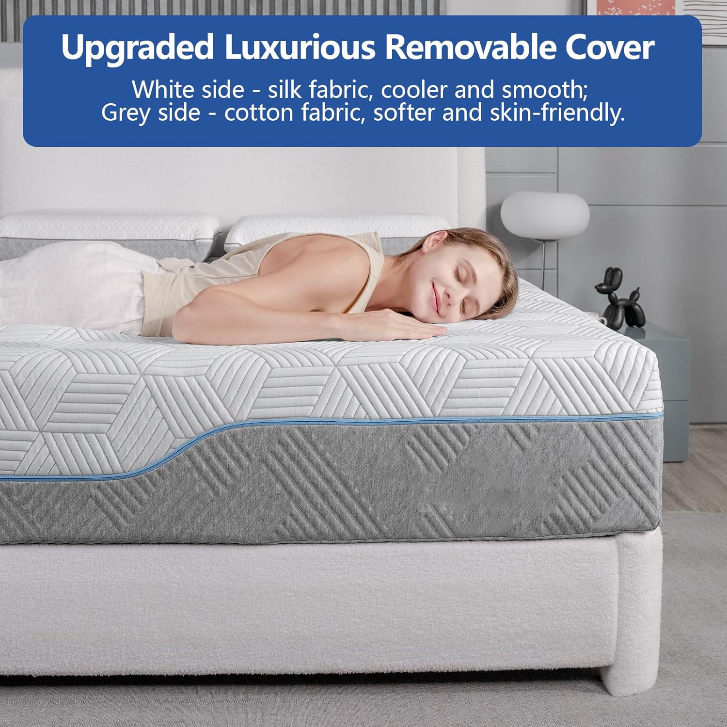 Extra Firm Mattress Queen 12 Inch, Green Tea/Gel Memory Foam Mattress with Fiberglass-Free Cover,Two Side White Medium Firm/Extra Firm High-Density-Mattress for Back Pain,CertiPUR-US,in USA, 80"x 60"