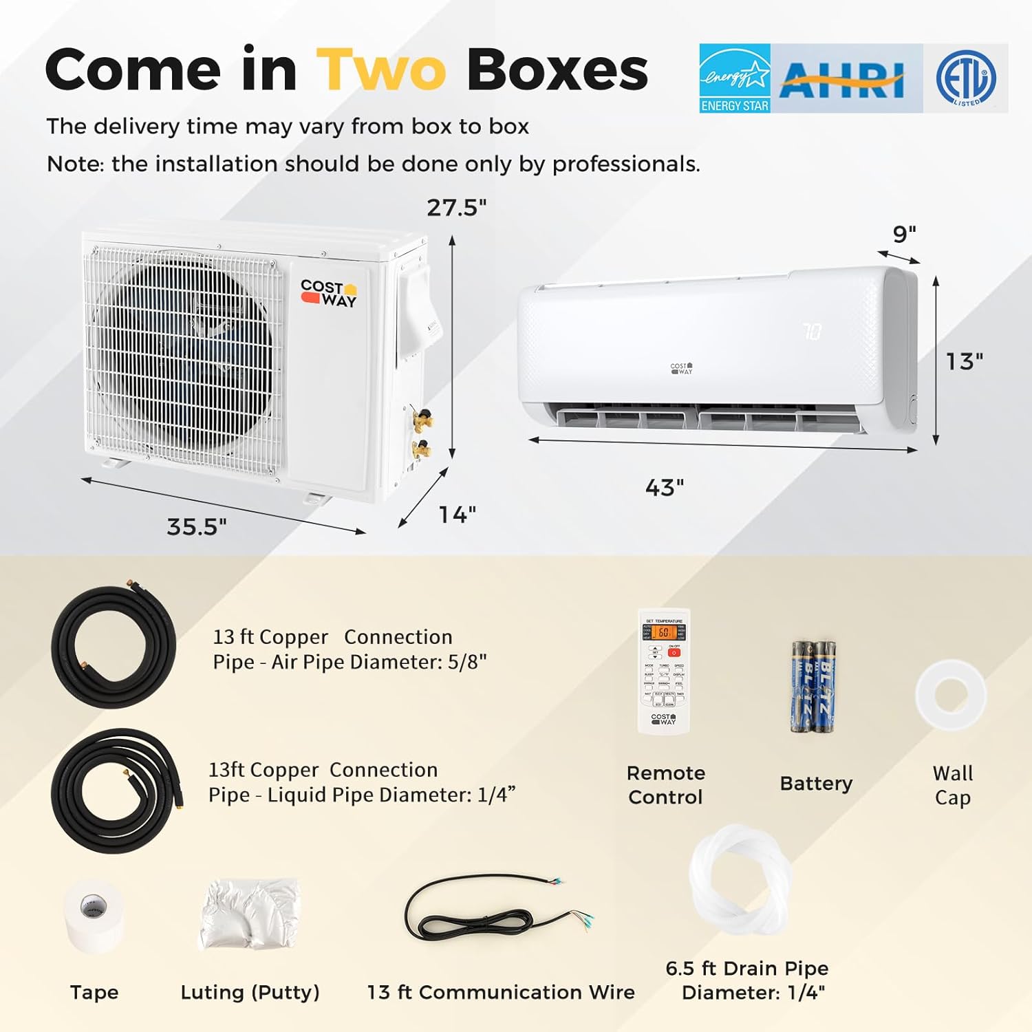 COSTWAY 24000 BTU Mini Split Air Conditioner, Energy Star, with Remote, Compatible with Alexa, Googlehome, Heat Pump, 21 SEER2 Inverter, 24H Timer, for Rooms up to 1500 Sq.Ft (Airtural Series)