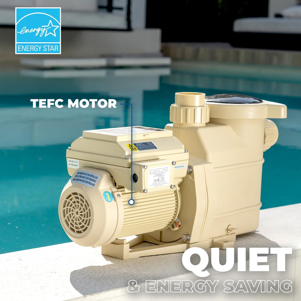 XtremepowerUS 2HP Pool Pump  Variable Speed Inground/Aboveground  Filter Energy Star Certified  1-1/2” & 2” Pipe Adapters